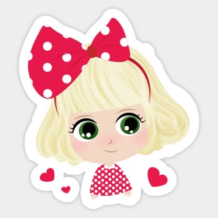 Cute Little Girl With Red Bow Sticker